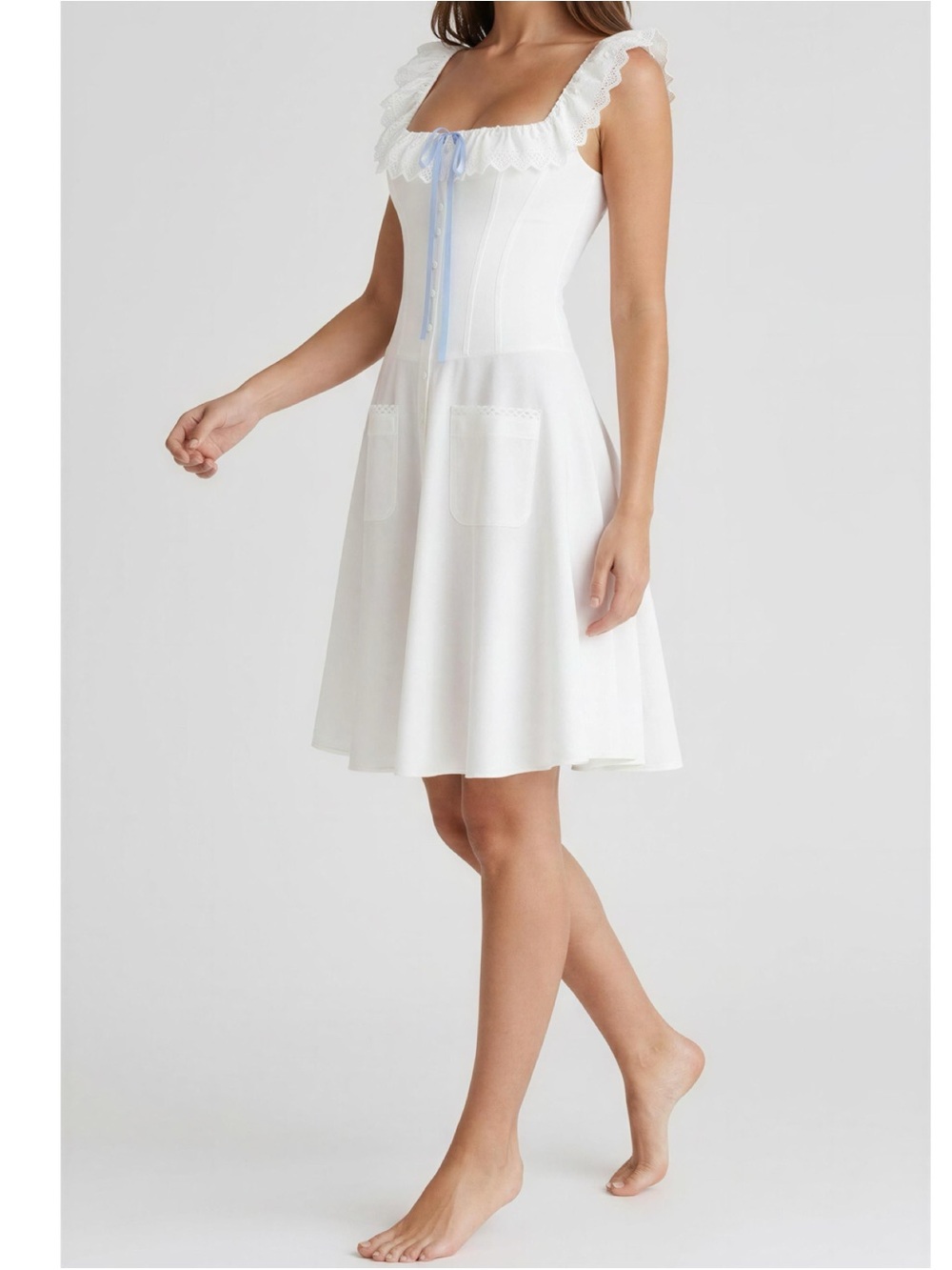 HOUSE OF CB Mathilde Broderie-Anglaise Stretch-Cotton Dress, Cloud Dancer, L+ - Picture 4 of 11
